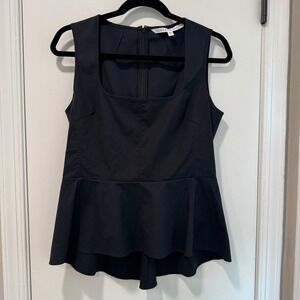 Veronica Beard Basso Stretch Peplum Tank Top Square Neck Sleeveless Black Size 8